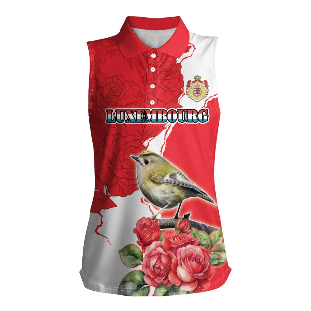 Personalized Luxembourg Goldcrest Regulus Women Sleeveless Polo Shirt Red Roses - Wonder Print Shop