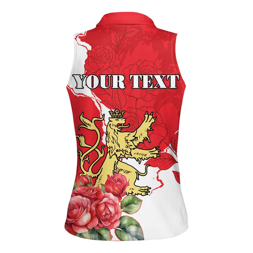 Personalized Luxembourg Goldcrest Regulus Women Sleeveless Polo Shirt Red Roses - Wonder Print Shop