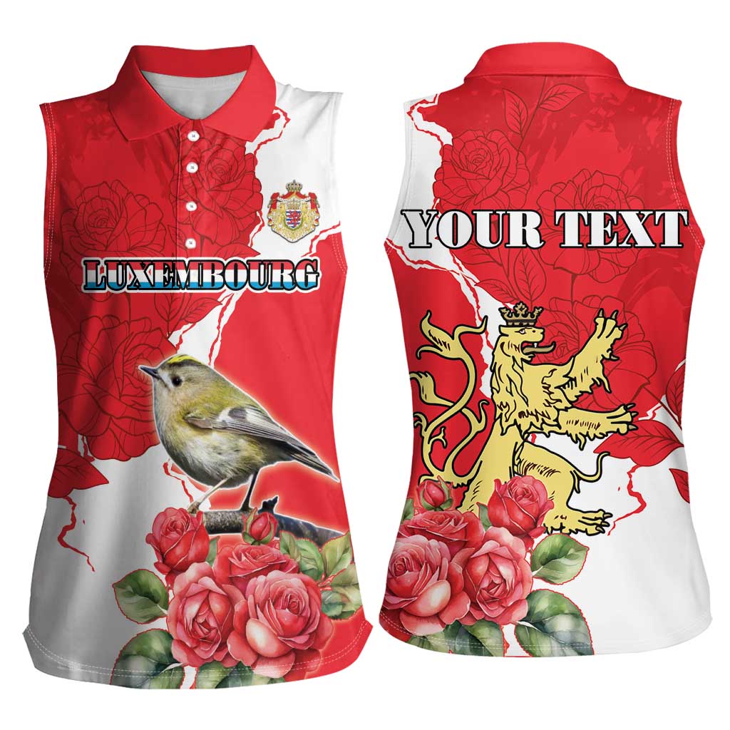 Personalized Luxembourg Goldcrest Regulus Women Sleeveless Polo Shirt Red Roses - Wonder Print Shop
