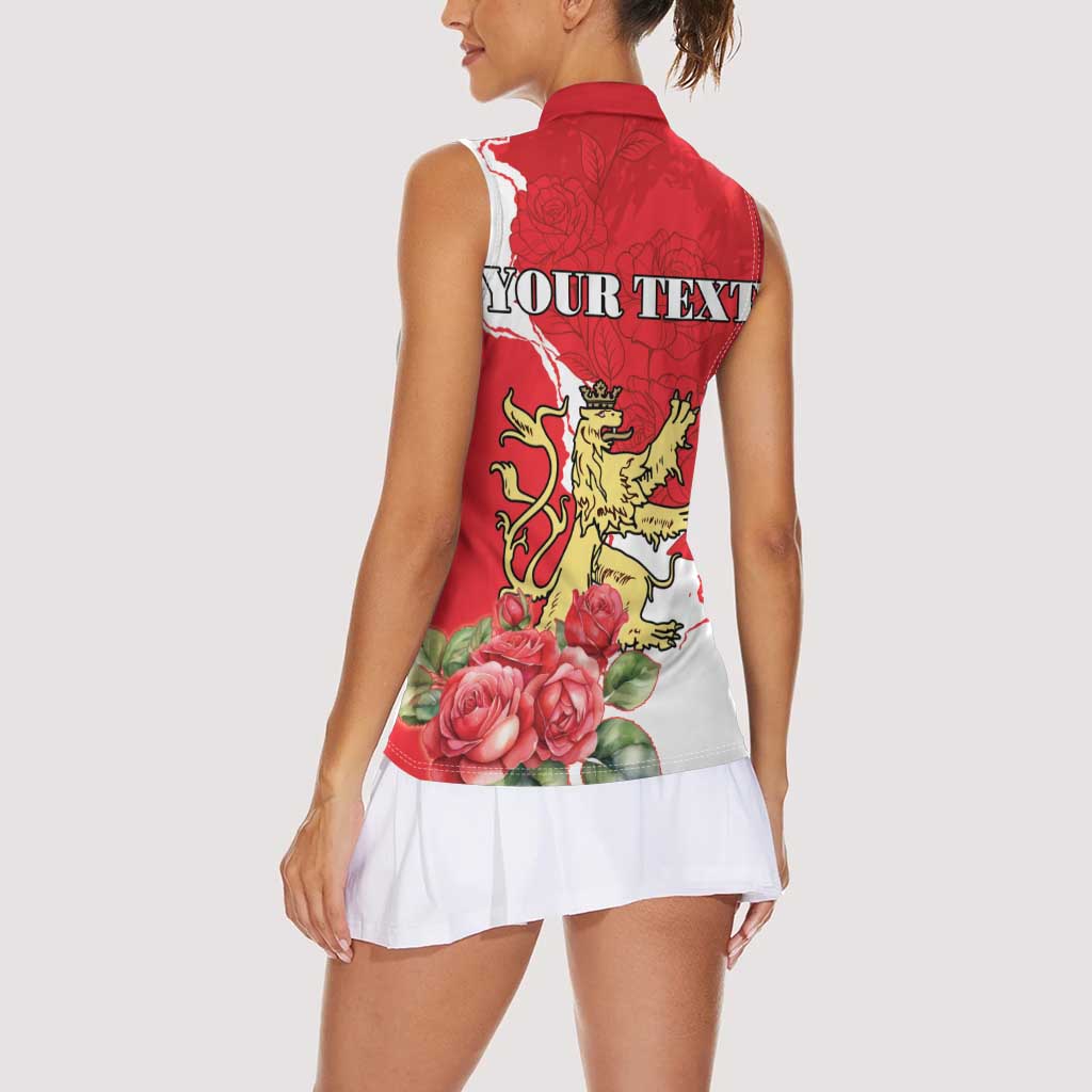 Personalized Luxembourg Goldcrest Regulus Women Sleeveless Polo Shirt Red Roses - Wonder Print Shop