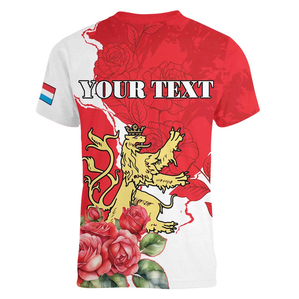 Personalized Luxembourg Goldcrest Regulus Women V-Neck T-Shirt Red Roses - Wonder Print Shop