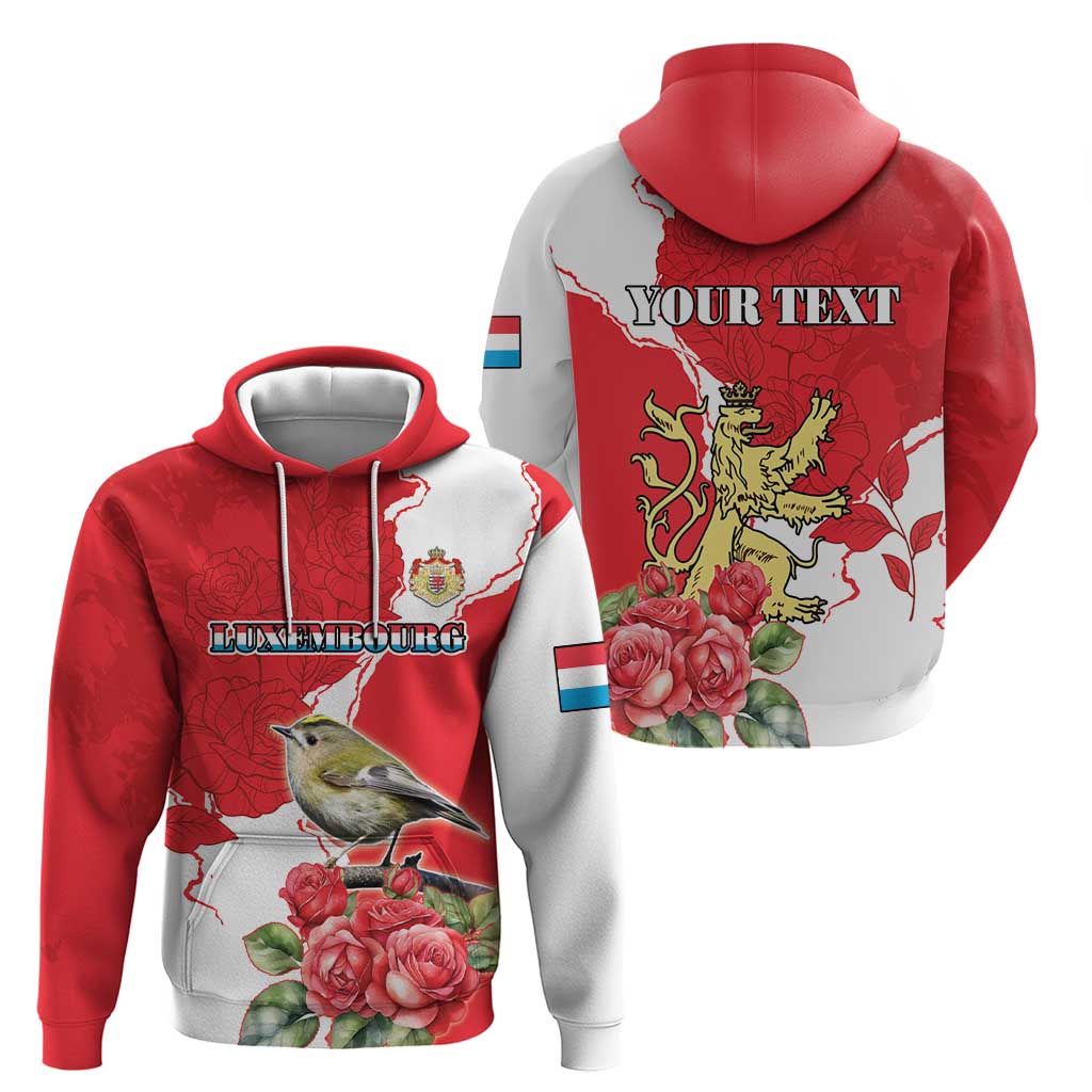 Personalized Luxembourg Goldcrest Regulus Zip Hoodie Red Roses - Wonder Print Shop