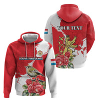 Personalized Luxembourg Goldcrest Regulus Zip Hoodie Red Roses - Wonder Print Shop