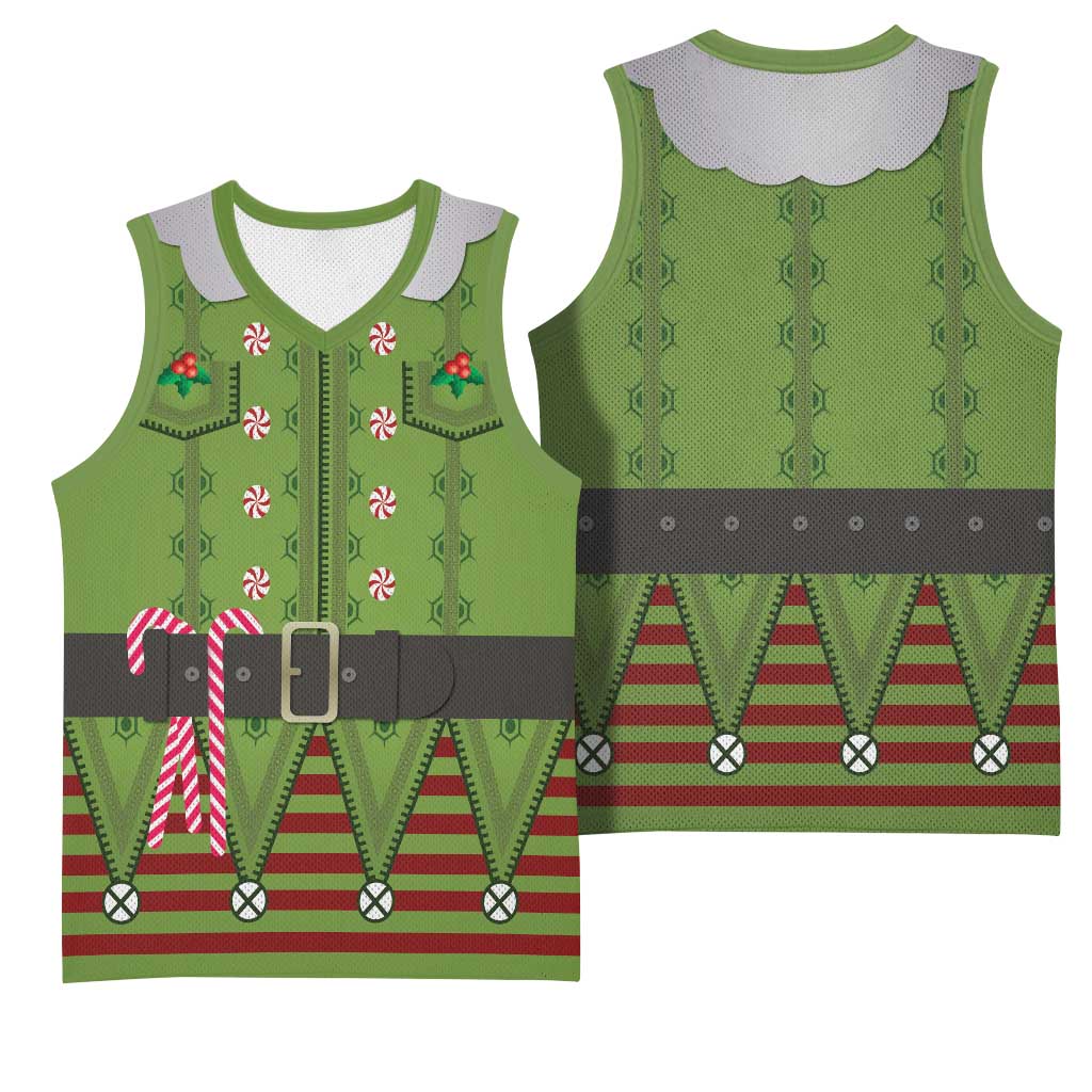 Christmas Costume Elf Basketball Jersey Classic Green Xmas Style - Wonder Print Shop