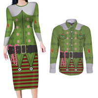 Christmas Costume Elf Couples Matching Long Sleeve Bodycon Dress and Long Sleeve Button Shirt Classic Green Xmas Style - Wonder Print Shop