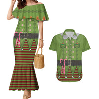 Christmas Costume Elf Couples Matching Mermaid Dress and Hawaiian Shirt Classic Green Xmas Style - Wonder Print Shop