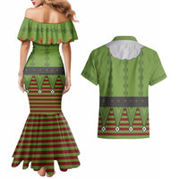 Christmas Costume Elf Couples Matching Mermaid Dress and Hawaiian Shirt Classic Green Xmas Style - Wonder Print Shop
