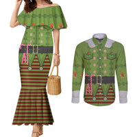 Christmas Costume Elf Couples Matching Mermaid Dress and Long Sleeve Button Shirt Classic Green Xmas Style - Wonder Print Shop