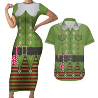Christmas Costume Elf Couples Matching Short Sleeve Bodycon Dress and Hawaiian Shirt Classic Green Xmas Style - Wonder Print Shop