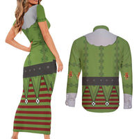 Christmas Costume Elf Couples Matching Short Sleeve Bodycon Dress and Long Sleeve Button Shirt Classic Green Xmas Style - Wonder Print Shop