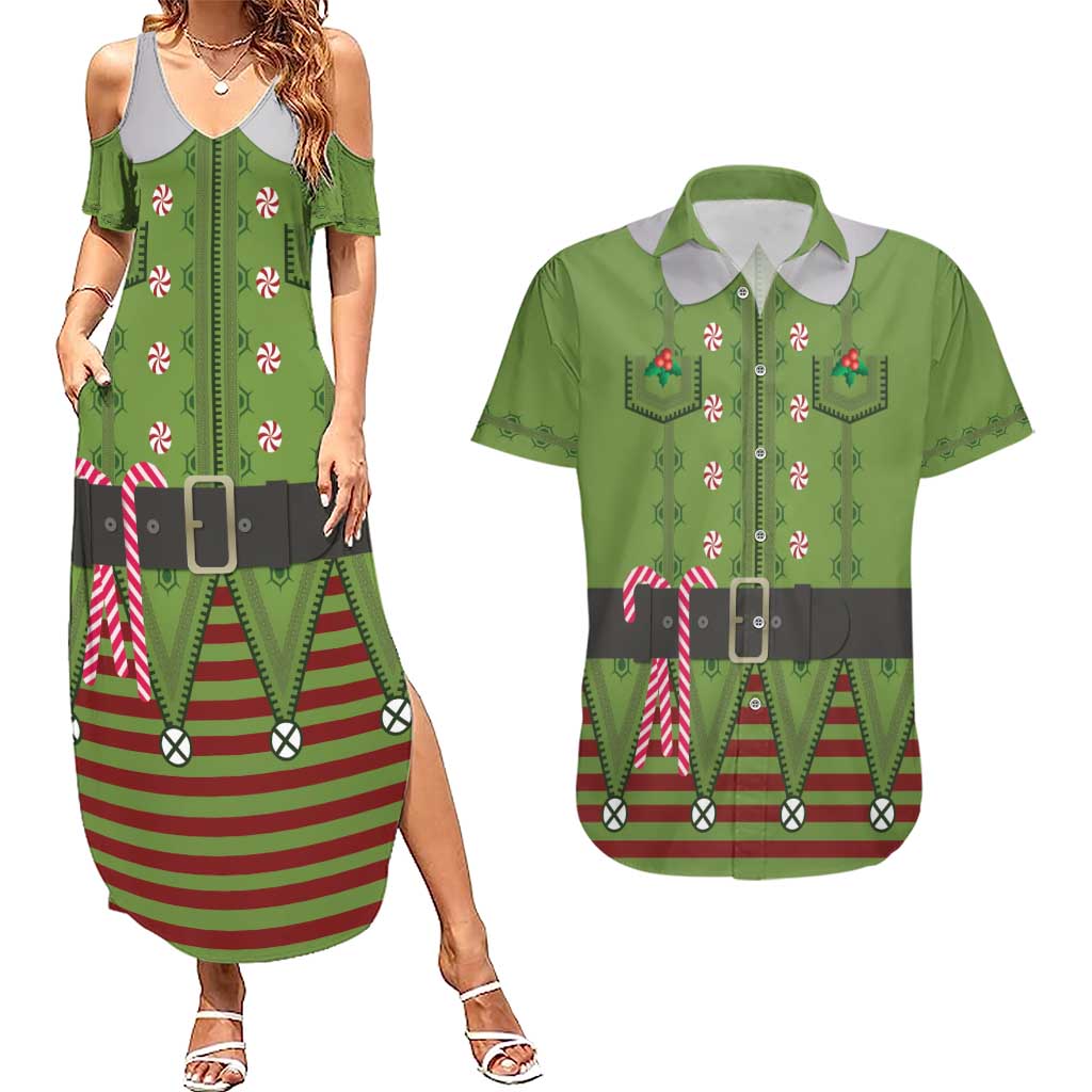 Christmas Costume Elf Couples Matching Summer Maxi Dress and Hawaiian Shirt Classic Green Xmas Style - Wonder Print Shop