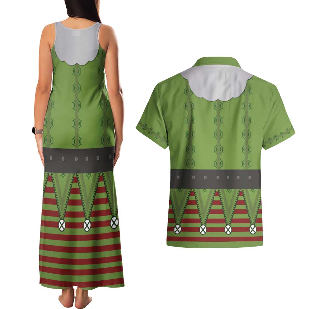 Christmas Costume Elf Couples Matching Tank Maxi Dress and Hawaiian Shirt Classic Green Xmas Style - Wonder Print Shop