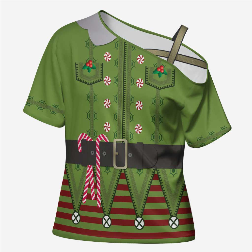 Christmas Costume Elf Cross Shoulder Shirt Classic Green Xmas Style - Wonder Print Shop