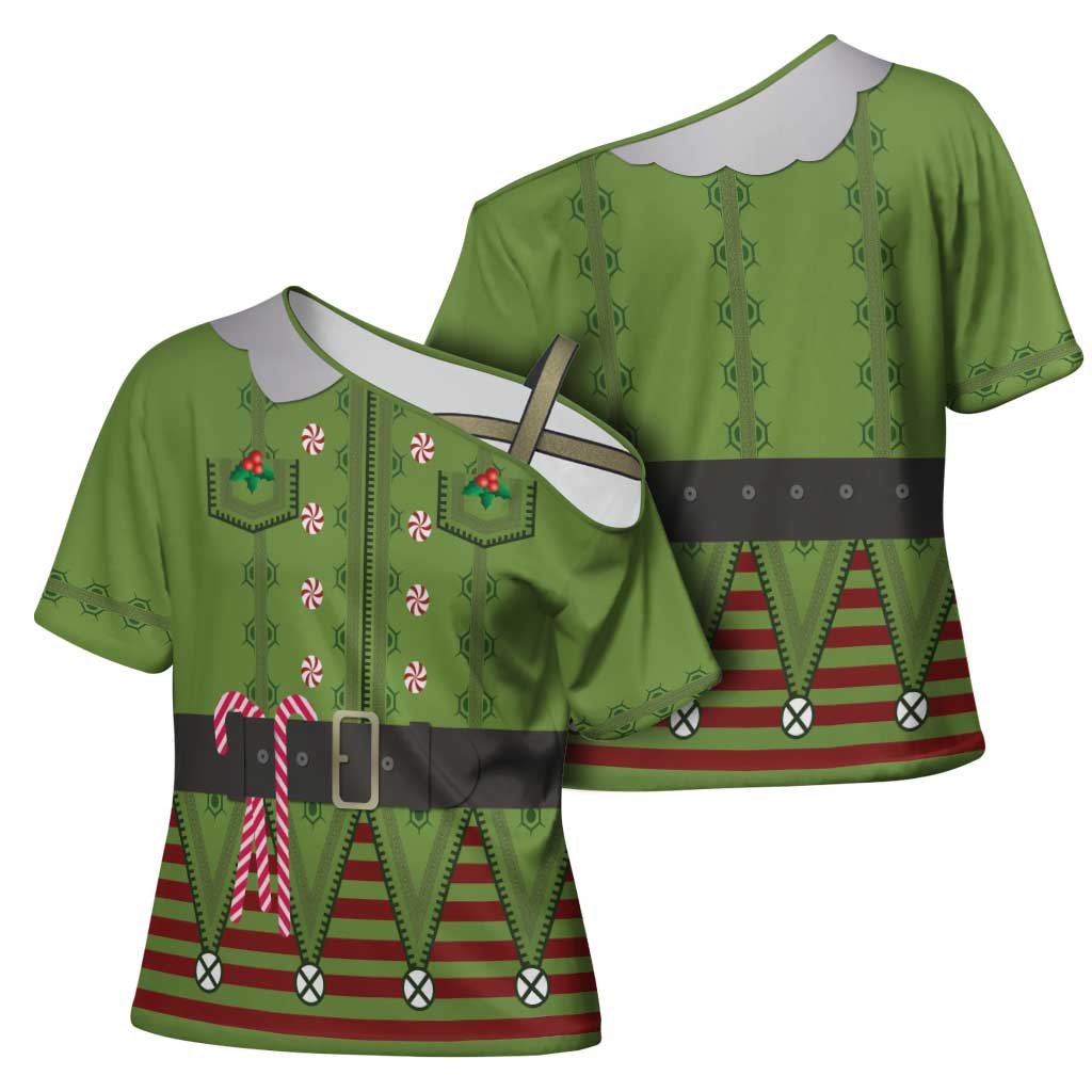 Christmas Costume Elf Cross Shoulder Shirt Classic Green Xmas Style - Wonder Print Shop