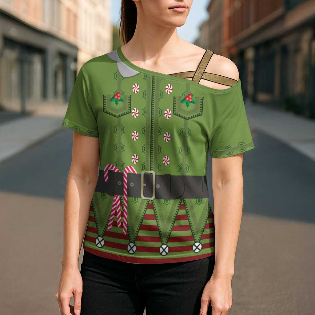 Christmas Costume Elf Cross Shoulder Shirt Classic Green Xmas Style - Wonder Print Shop