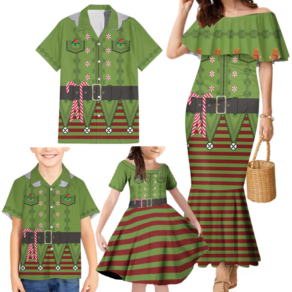 Christmas Costume Elf Family Matching Mermaid Dress and Hawaiian Shirt Classic Green Xmas Style - Wonder Print Shop