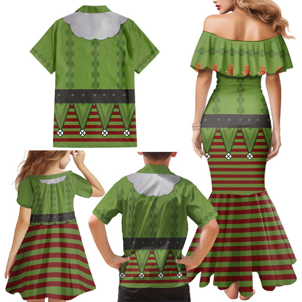 Christmas Costume Elf Family Matching Mermaid Dress and Hawaiian Shirt Classic Green Xmas Style - Wonder Print Shop