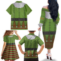 Christmas Costume Elf Family Matching Off The Shoulder Long Sleeve Dress and Hawaiian Shirt Classic Green Xmas Style - Wonder Print Shop