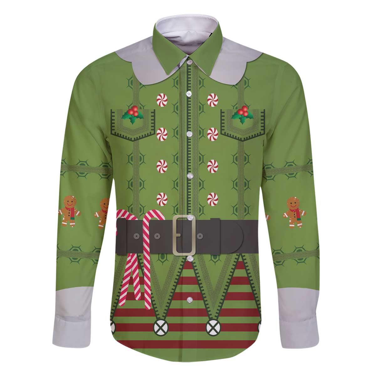 Christmas Costume Elf Family Matching Off The Shoulder Long Sleeve Dress and Hawaiian Shirt Classic Green Xmas Style - Wonder Print Shop