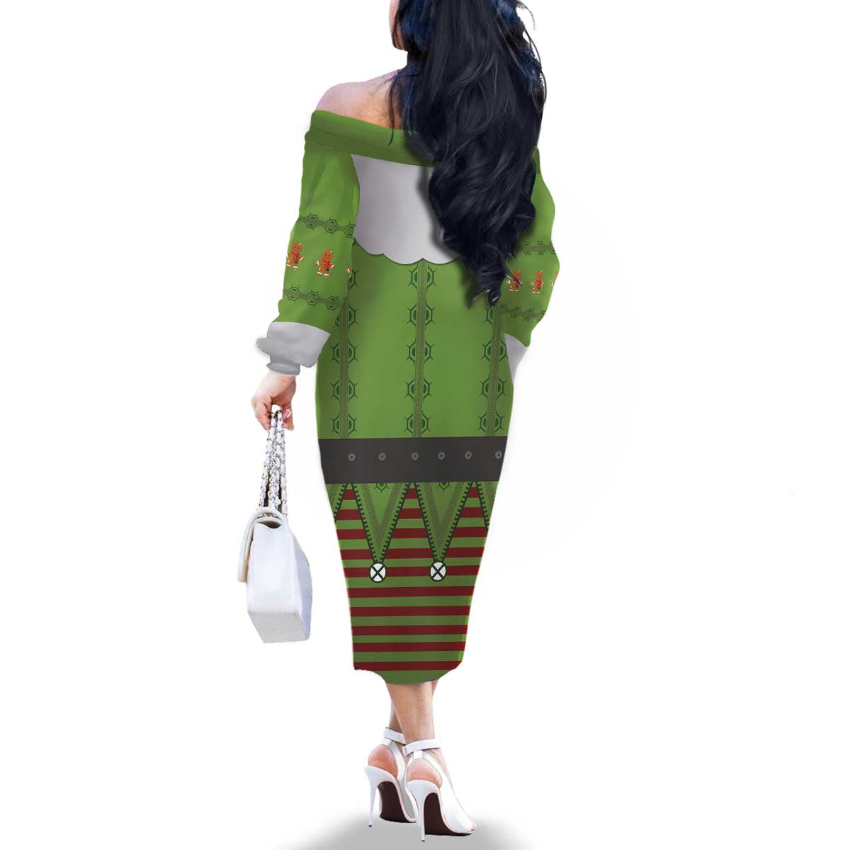 Christmas Costume Elf Family Matching Off The Shoulder Long Sleeve Dress and Hawaiian Shirt Classic Green Xmas Style - Wonder Print Shop
