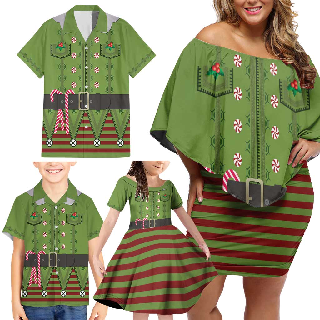 Christmas Costume Elf Family Matching Off Shoulder Short Dress and Hawaiian Shirt Classic Green Xmas Style - Wonder Print Shop