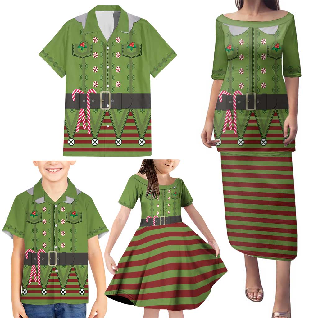 Christmas Costume Elf Family Matching Puletasi and Hawaiian Shirt Classic Green Xmas Style - Wonder Print Shop