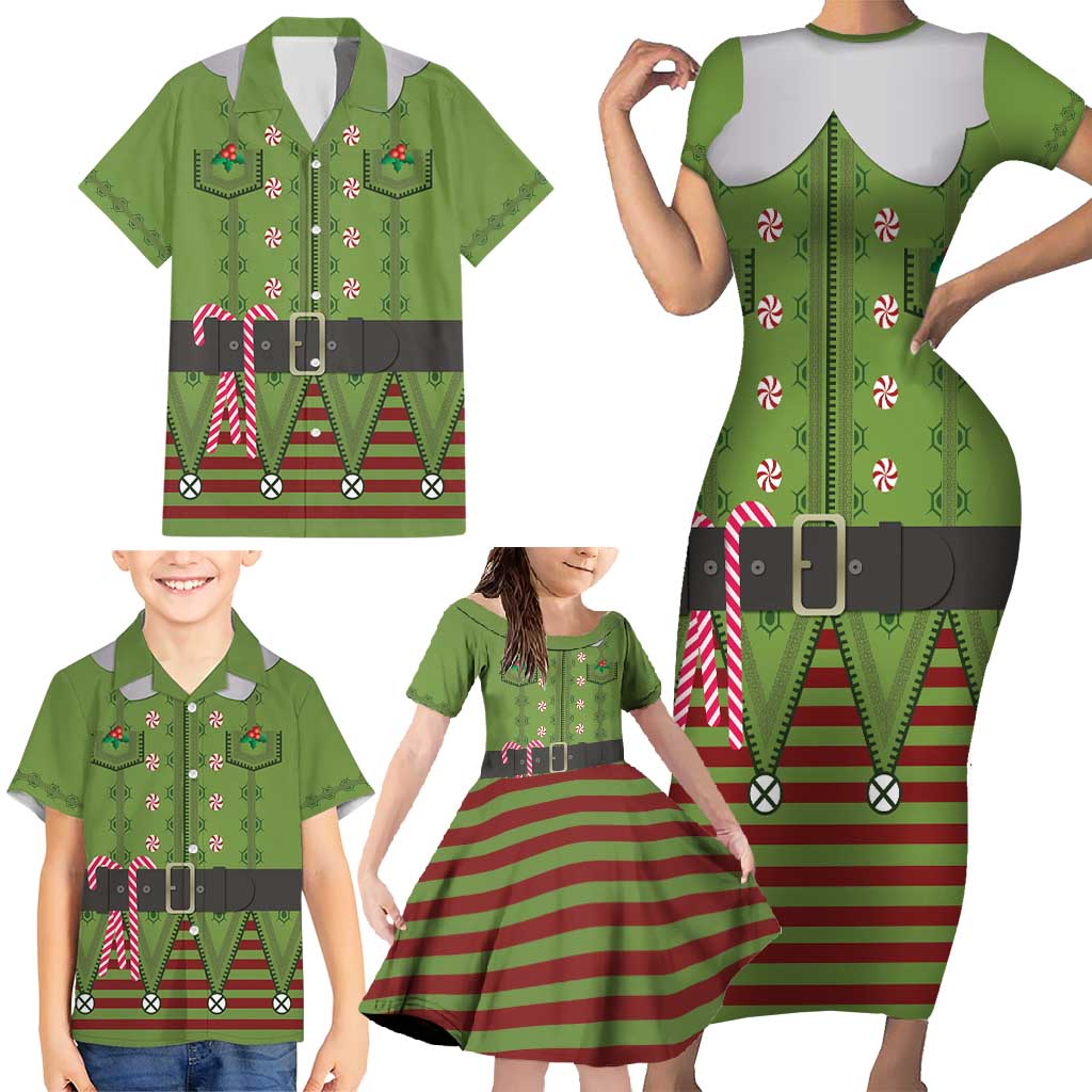 Christmas Costume Elf Family Matching Short Sleeve Bodycon Dress and Hawaiian Shirt Classic Green Xmas Style - Wonder Print Shop
