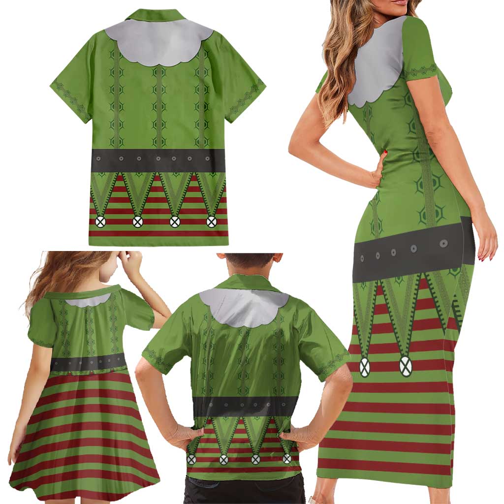 Christmas Costume Elf Family Matching Short Sleeve Bodycon Dress and Hawaiian Shirt Classic Green Xmas Style - Wonder Print Shop