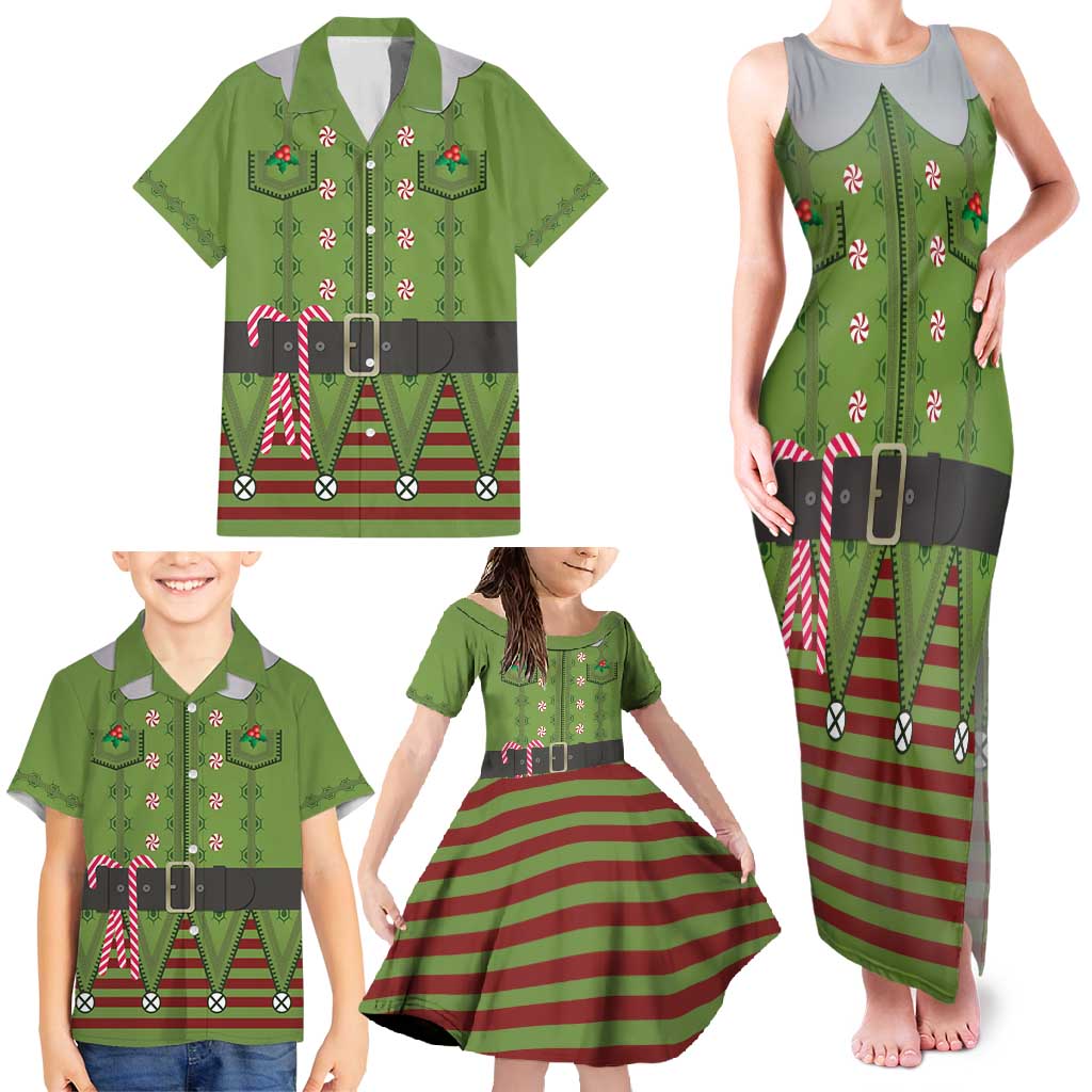 Christmas Costume Elf Family Matching Tank Maxi Dress and Hawaiian Shirt Classic Green Xmas Style - Wonder Print Shop