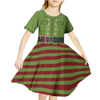 Christmas Costume Elf Kid Short Sleeve Dress Classic Green Xmas Style - Wonder Print Shop