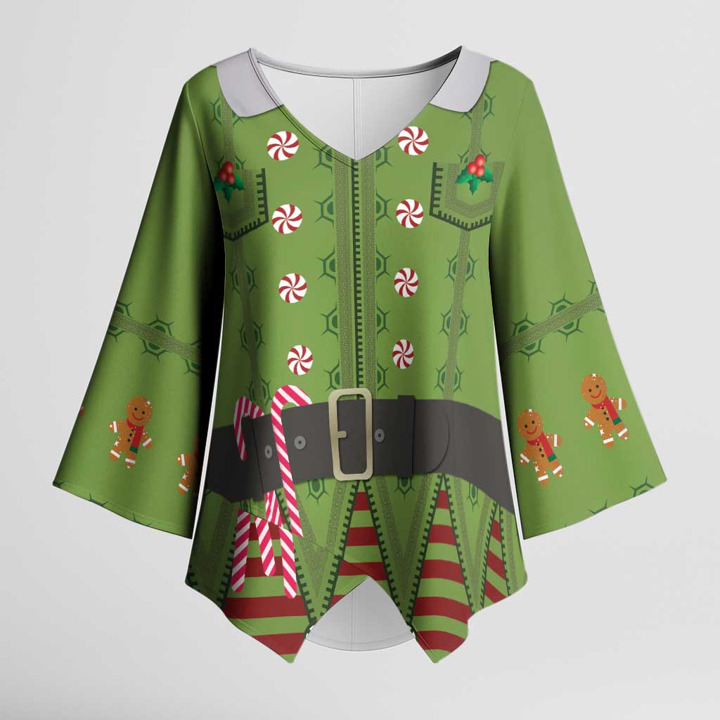 Christmas Costume Elf Kimono Sleeve Blouse Classic Green Xmas Style - Wonder Print Shop