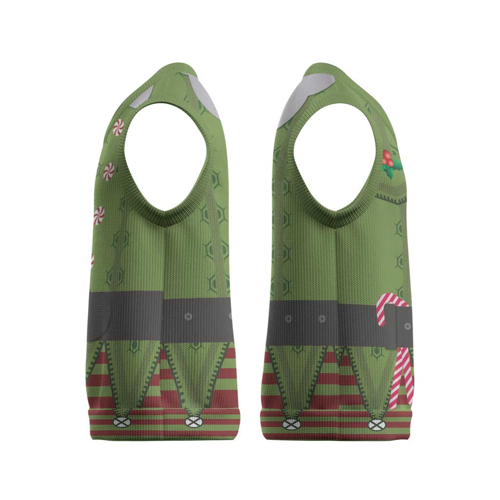 Christmas Costume Elf Christmas Knitted V-Neck Vest Classic Green Xmas Style - Wonder Print Shop