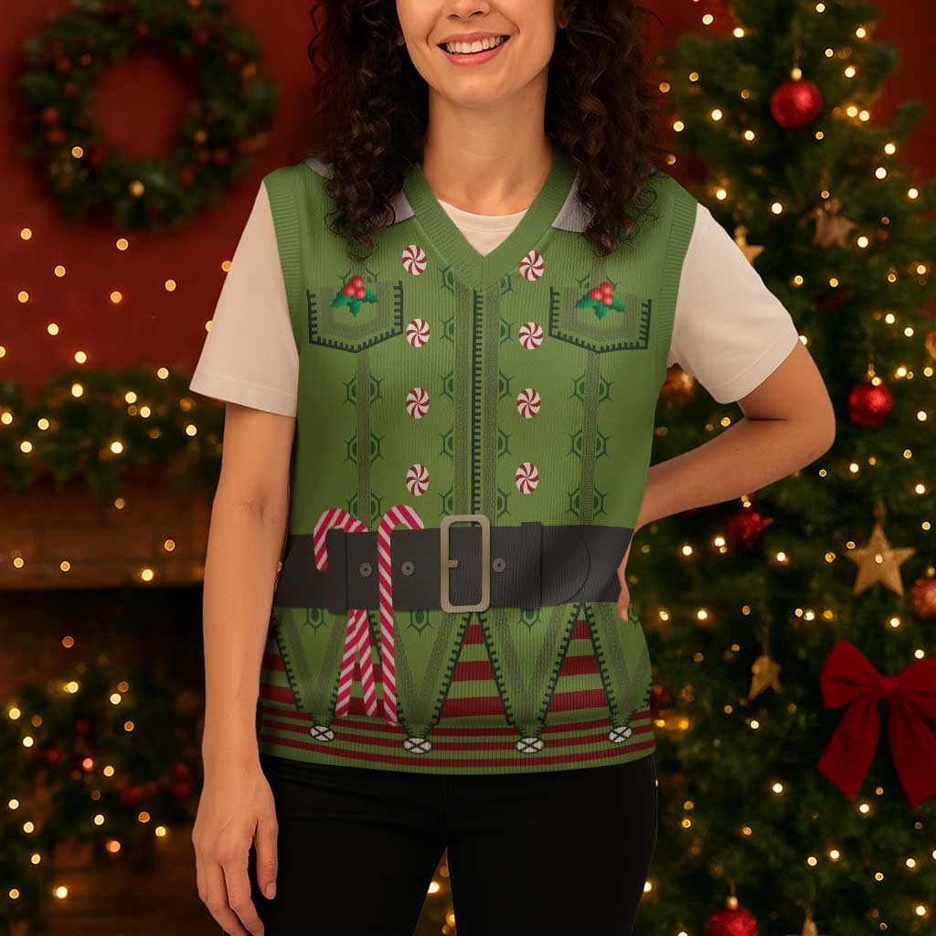 Christmas Costume Elf Christmas Knitted V-Neck Vest Classic Green Xmas Style - Wonder Print Shop