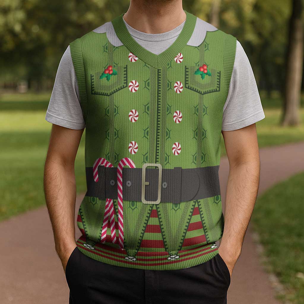 Christmas Costume Elf Christmas Knitted V-Neck Vest Classic Green Xmas Style - Wonder Print Shop