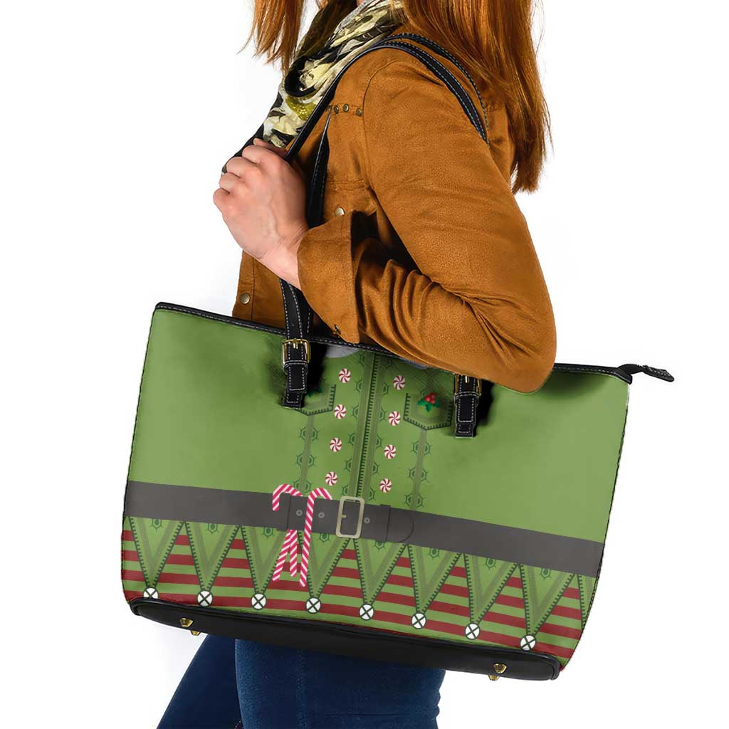 Christmas Costume Elf Leather Tote Bag Classic Green Xmas Style - Wonder Print Shop
