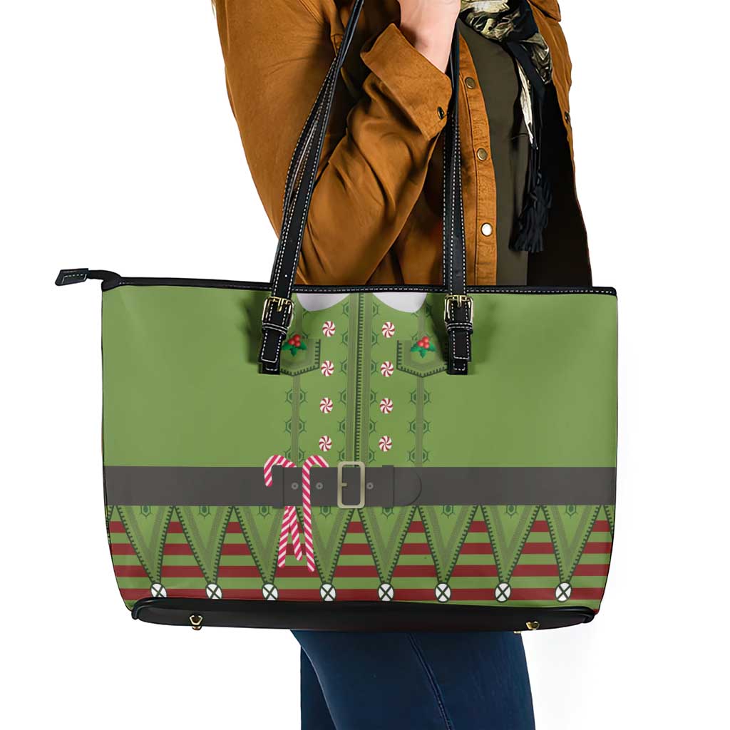 Christmas Costume Elf Leather Tote Bag Classic Green Xmas Style - Wonder Print Shop