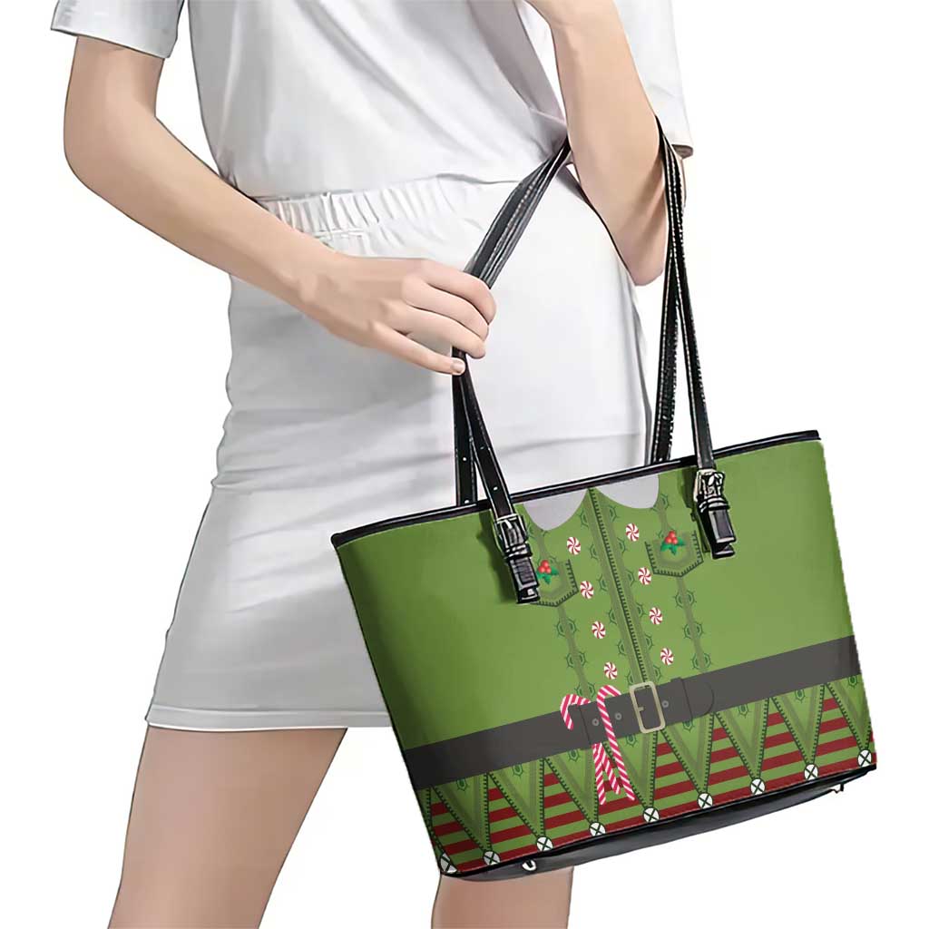Christmas Costume Elf Leather Tote Bag Classic Green Xmas Style - Wonder Print Shop