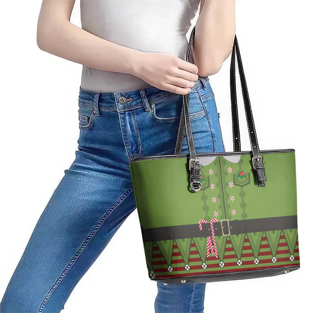 Christmas Costume Elf Leather Tote Bag Classic Green Xmas Style - Wonder Print Shop