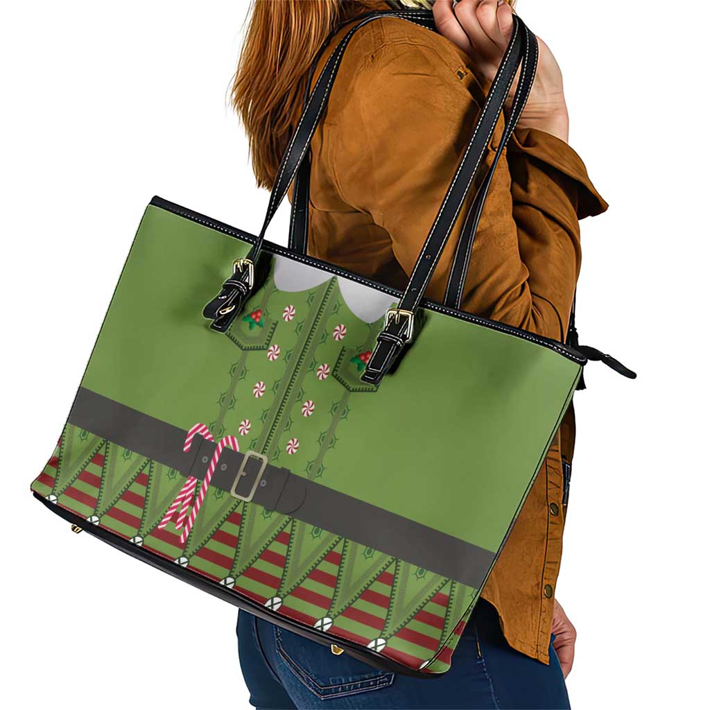 Christmas Costume Elf Leather Tote Bag Classic Green Xmas Style - Wonder Print Shop