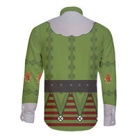 Christmas Costume Elf Long Sleeve Button Shirt Classic Green Xmas Style - Wonder Print Shop