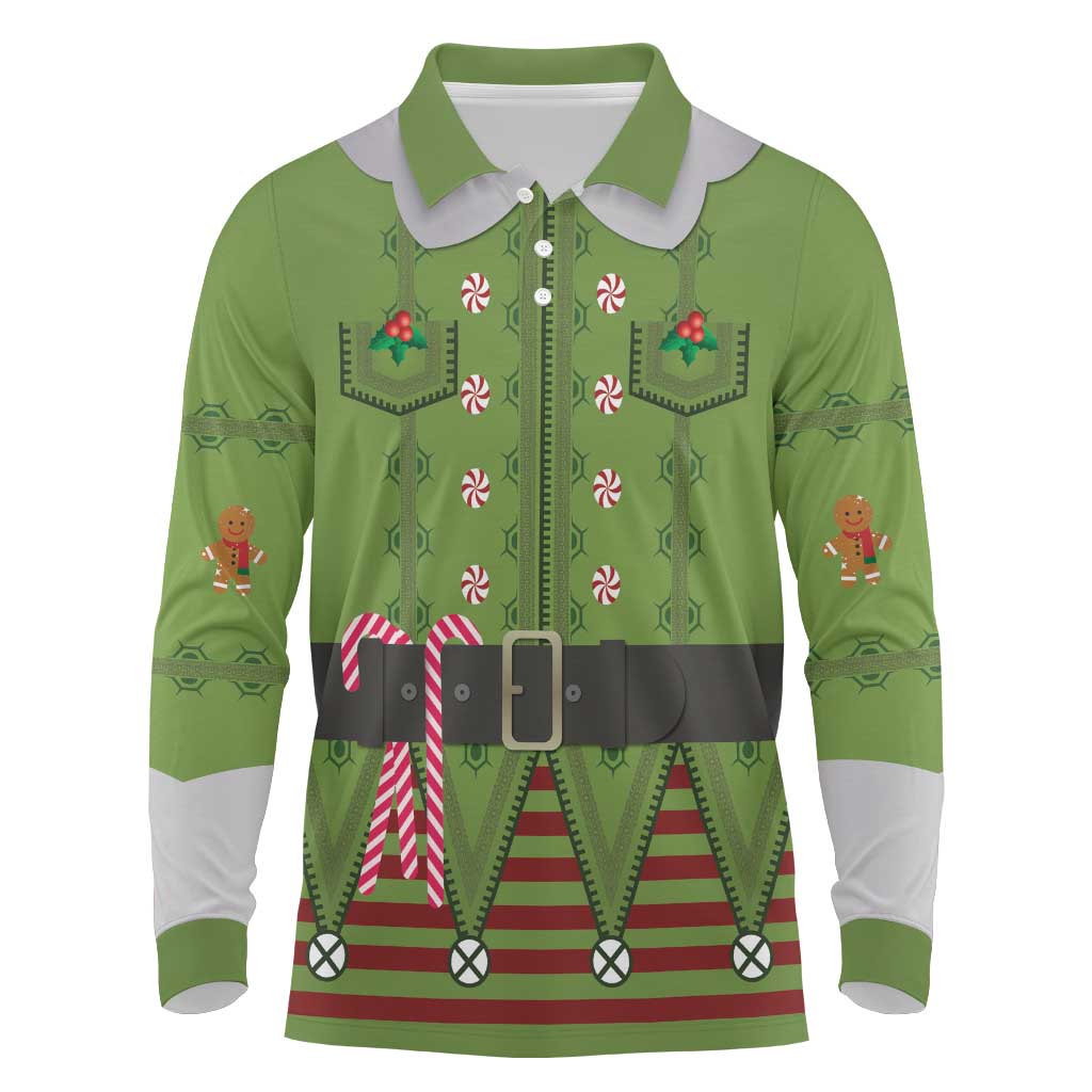 Christmas Costume Elf Long Sleeve Polo Shirt Classic Green Xmas Style - Wonder Print Shop