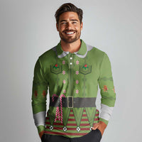 Christmas Costume Elf Long Sleeve Polo Shirt Classic Green Xmas Style - Wonder Print Shop