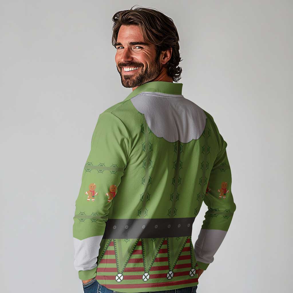 Christmas Costume Elf Long Sleeve Polo Shirt Classic Green Xmas Style - Wonder Print Shop