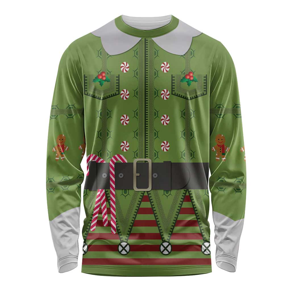 Christmas Costume Elf Long Sleeve Shirt Classic Green Xmas Style - Wonder Print Shop