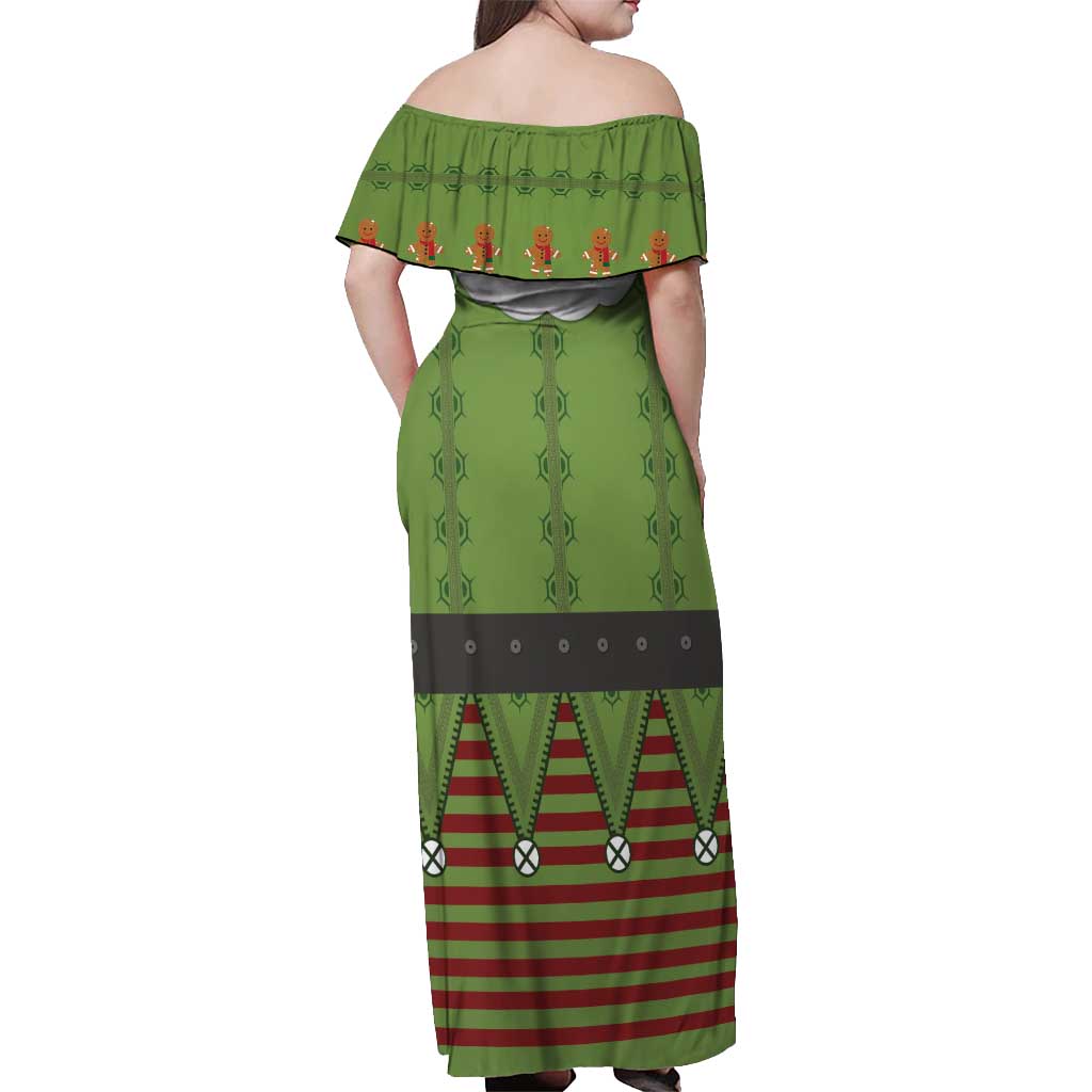 Christmas Costume Elf Off Shoulder Maxi Dress Classic Green Xmas Style - Wonder Print Shop