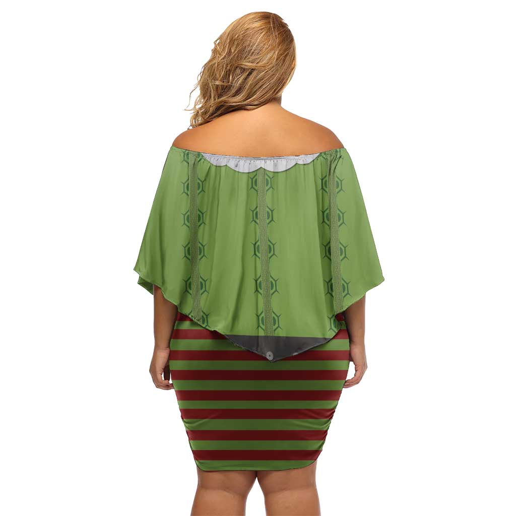 Christmas Costume Elf Off Shoulder Short Dress Classic Green Xmas Style - Wonder Print Shop