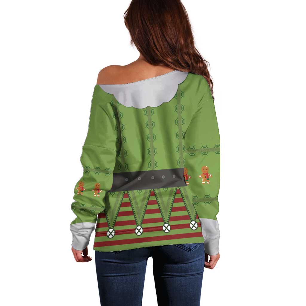 Christmas Costume Elf Off Shoulder Sweater Classic Green Xmas Style - Wonder Print Shop