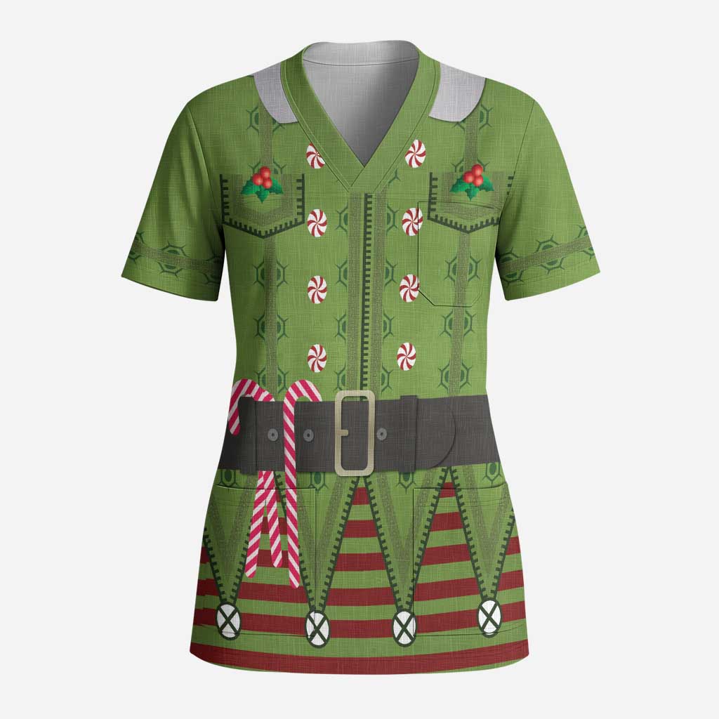 Christmas Costume Elf Scrub Top Classic Green Xmas Style - Wonder Print Shop