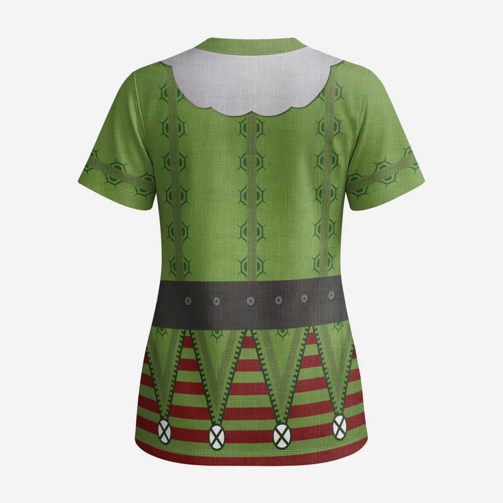 Christmas Costume Elf Scrub Top Classic Green Xmas Style - Wonder Print Shop