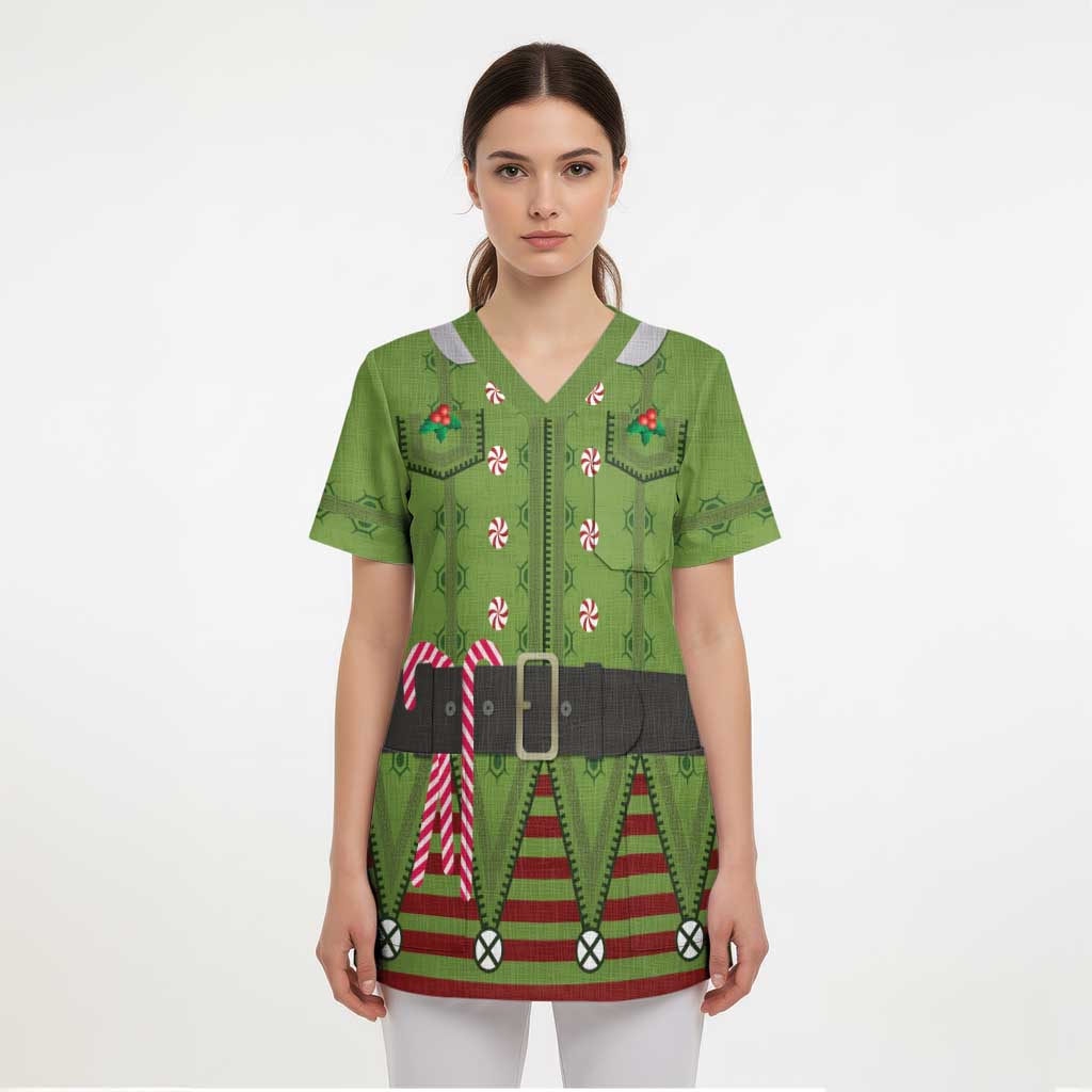 Christmas Costume Elf Scrub Top Classic Green Xmas Style - Wonder Print Shop